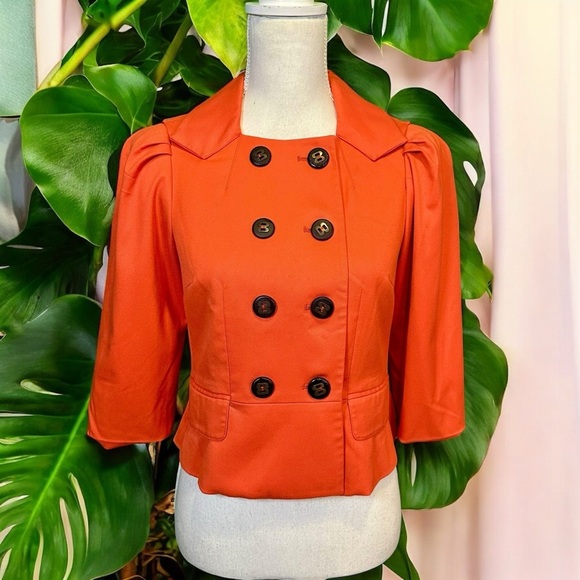 Robert Rodriguez Vibrant Orange Double-Breasted Cropped Trench Style Jacket Sz 2 - Picture 1 of 15